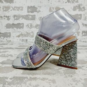 NEW Abound Carina Glitter Silver Slip On Block Heel Sandals I812